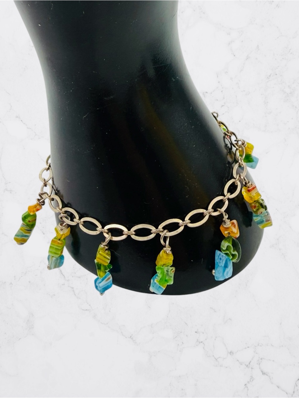 Sterling Silver Charm Gemstone Link Bracelet Citrine Turquoise Jade Chip Stone
